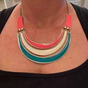 Summer necklace. Gold coral teal cream